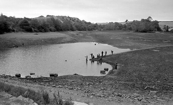 The exposed lakebed at Oldbury Reservoir near Atherstone, North Warwickshire