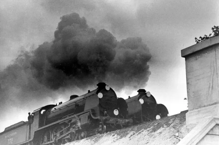 Framed Print : Two express trains side by side. c. 1950 English Railways. P044389