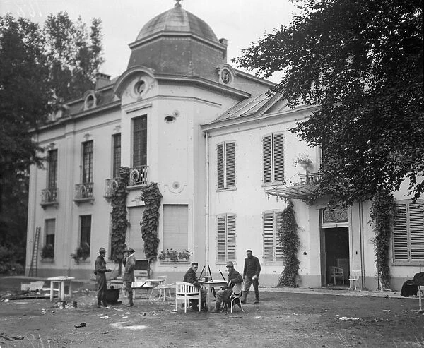 Exterior of Chateau at Sempsl which German soldiers ransacked before being recaptured