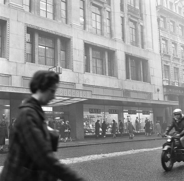 Exterior of the Co-Op shop on Oxford Street, London, 6th January 1962