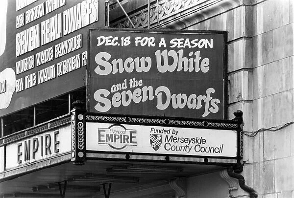 Exterior of the Empire Theatre, which is showing Snow White and the Seven Dwarfs