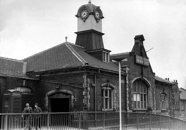 The exterior of Manors Railway Station in Newcastle on 16th April 1980