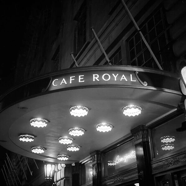 Exterior shot of The Cafe Royal at night. 24th June 1963