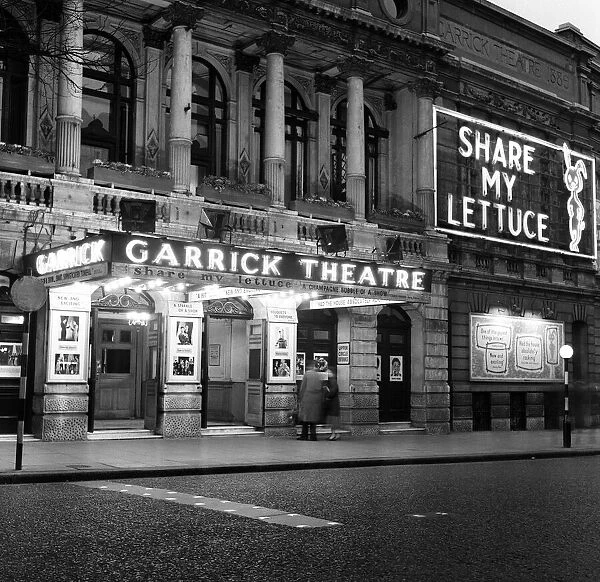 Exterior view of the Garrick Theatre in Londons West End. April 1958
