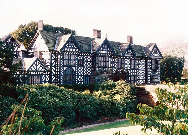Exterior view of Speke Hall, the 16th century wood framed wattle