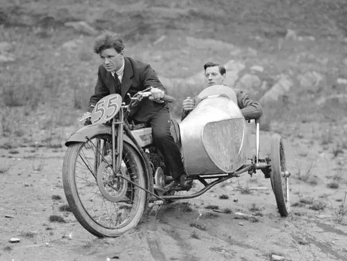 Framed Print : F. W. Dixon with sidecar colleague in the Isle of Man TT 1923 Framed Print : F. W. Dixon with sidecar colleague in the Isle of Man TT 1923