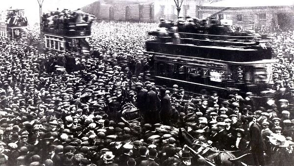 FA Cup 1910. Newcastle United cup winners, greeted outside Central Station when they