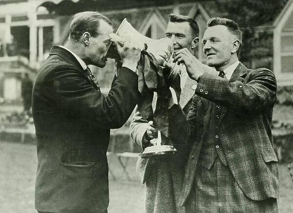 FA Cup Final 1929 Bolton v Portsmouth Seddon takes a cheerful draught watched by