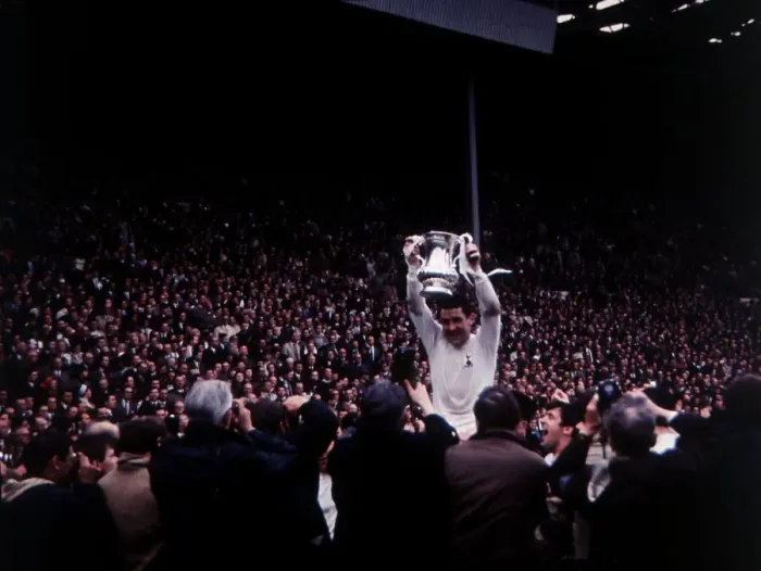 Framed Print : FA Cup final 1967 Tottenham Hotspur v. Chelsea. Dave Mackay holding up the trophy Framed Print : FA Cup final 1967 Tottenham Hotspur v. Chelsea. Dave Mackay holding up the trophy