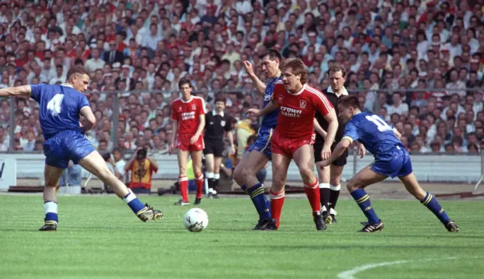 Framed Print : FA Cup Final 1988. Liverpool 0 v. Wimbledon 1. (l-r) Vinnie Jones, Gary Ablett Framed Print : FA Cup Final 1988. Liverpool 0 v. Wimbledon 1. (l-r) Vinnie Jones, Gary Ablett