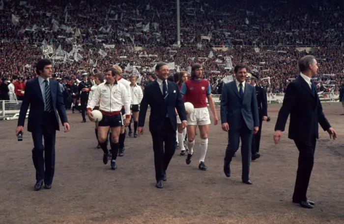 Framed Print : FA Cup Final West Ham v Fulham May 1975 The teams walk on to the pitch at the start