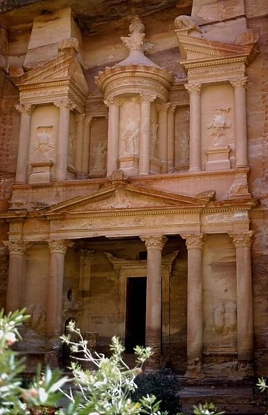 Facade of the Khazneh (Treasury) in the ruins of Petra, Southern Jordan temple