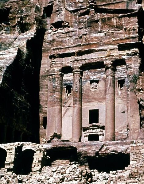 Facade of the Royal Palace tomb in the ruins of Petra, Southern Jordan temple