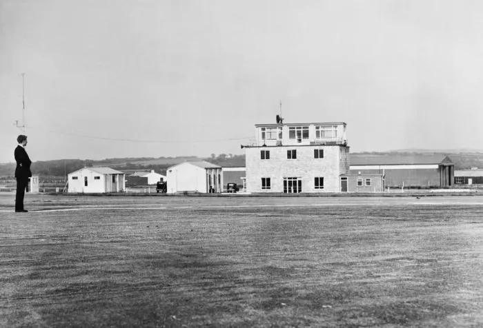 Framed Print : Fairwood Airport. A view from the main runway of the terminal buildings Framed Print : Fairwood Airport. A view from the main runway of the terminal buildings