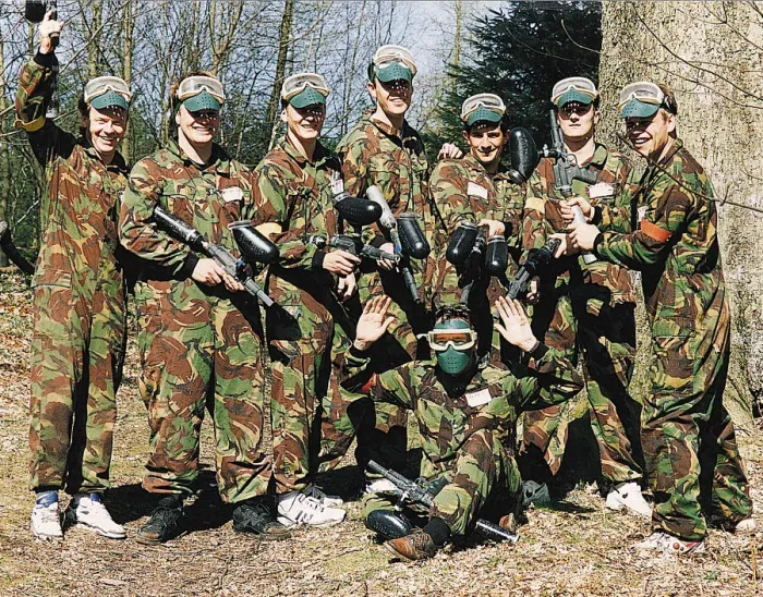 Framed Print : Falkirk FC players wearing camouflage jackets during a team bonding paintball session Framed Print : Falkirk FC players wearing camouflage jackets during a team bonding paintball session