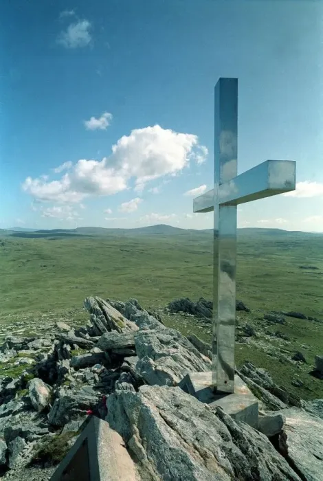 Framed Print : Falklands March 1993 A stainless steel cross set in stone A silver cross honours Framed Print : Falklands March 1993 A stainless steel cross set in stone A silver cross honours