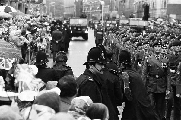 Falklands Victory Parade, London. Police remove trouble makers. 12th October 1982
