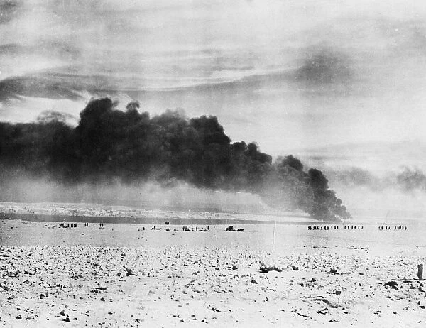 Fall of Tobruk. (Picture) Fires burning in the town of Tobruk