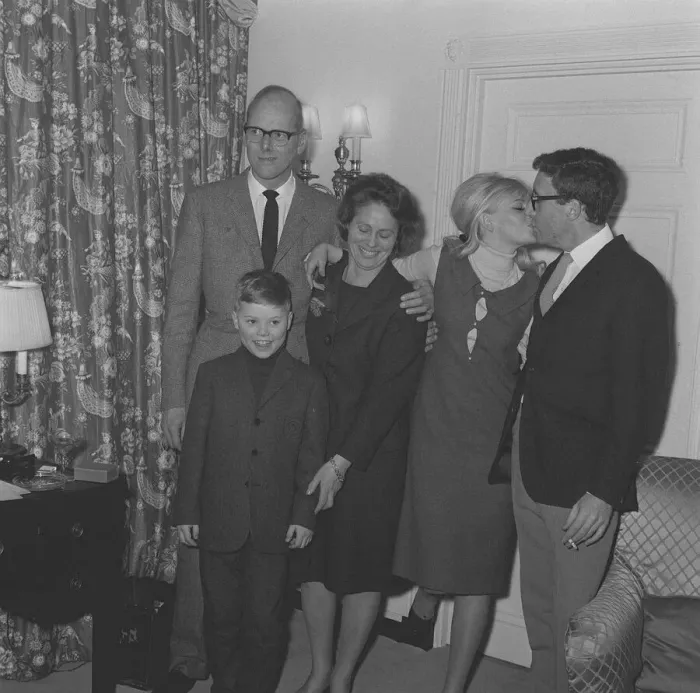 Framed Print : Family of Britt Ekland 1964 after being introduced to Peter Sellers