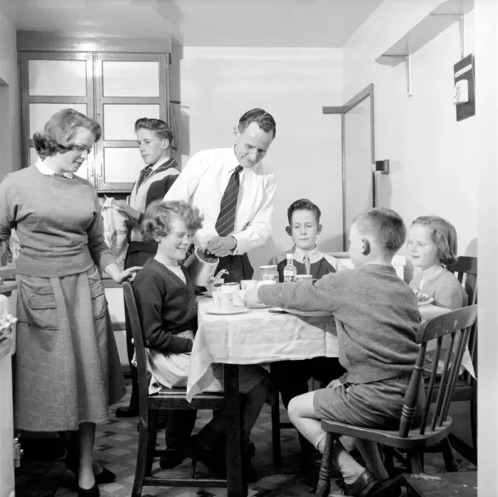 Framed Print : Family Life: The Theakeston family seen here sitting down to afternoon tea Framed Print : Family Life: The Theakeston family seen here sitting down to afternoon tea