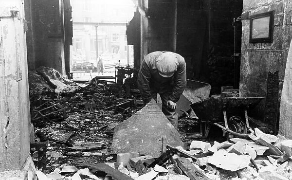 Part of the famous Bow Bells in Bow Church, Cheapside, gutted after a Nazi attack