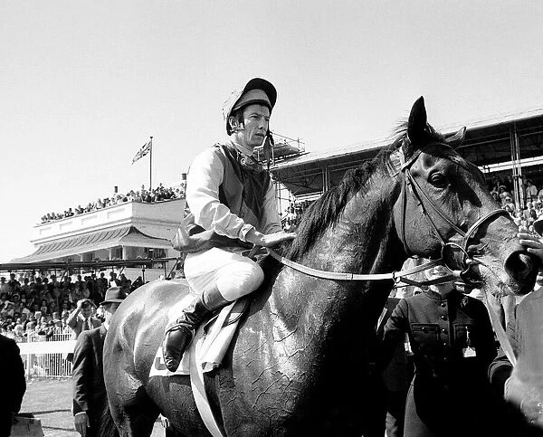 Famous racehorse Nijinsky with Lester Piggott after winning the 1970 Epsom Derby