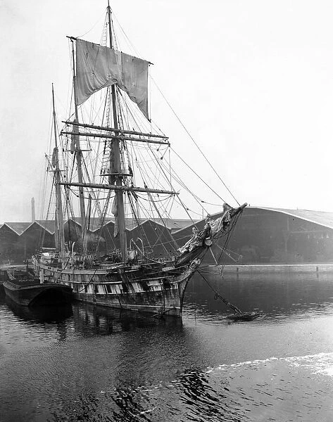 The famous tea clipper Cutty Sark, restored in Falmouth harbour. Circa 1925