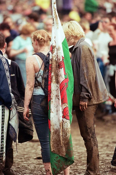 Fans covered in mud, at Margam Park to watch Catatonia performing, South Wales