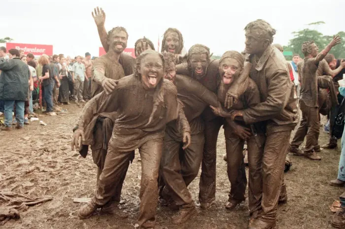 Framed Print : Fans covered in mud, at Margam Park to watch Catatonia performing, South Wales Framed Print : Fans covered in mud, at Margam Park to watch Catatonia performing, South Wales