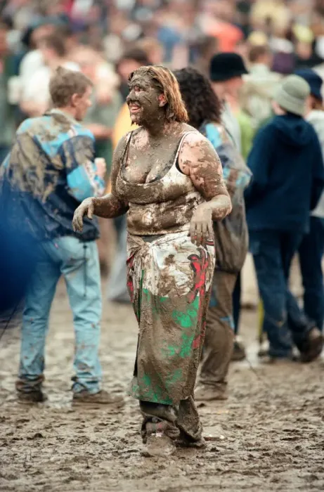 Framed Print : Fans covered in mud, at Margam Park to watch Catatonia performing, South Wales