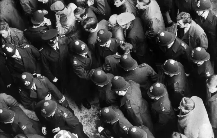Framed Print : Fans with forged tickets being turned away by Police at Wembley for the Cup final between