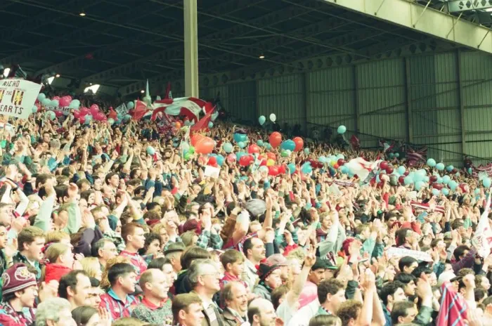 Framed Print : Fans in the Holte End stand in the final game before it was demolished Framed Print : Fans in the Holte End stand in the final game before it was demolished