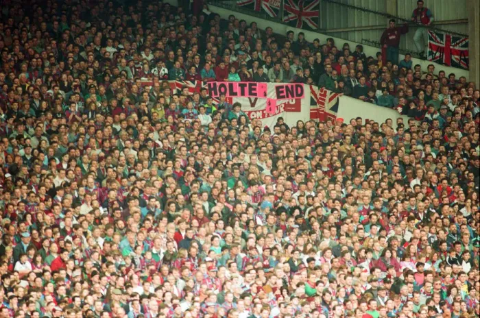 Framed Print : Fans in the Holte End stand in the final game before it was demolished Framed Print : Fans in the Holte End stand in the final game before it was demolished