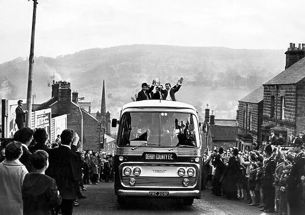 Fans line the streets as the Derby County team arrive in Matlock on their way to