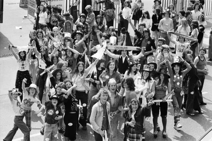 Framed Print : Fans of pop group Slade get ready for the invasion of Earls Court tonight where the group