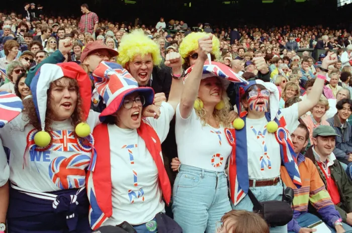Framed Print : Fans of Tim Henman support the English tennis player during his Fourth Round Match of Framed Print : Fans of Tim Henman support the English tennis player during his Fourth Round Match of