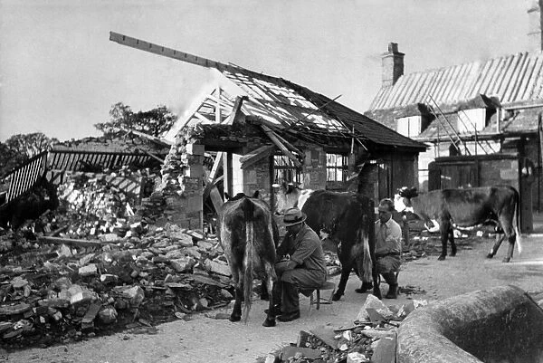 Farm with bomb damage at Allington near Chippenham, Wilts October 1940