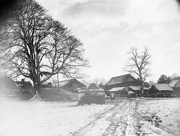 Farm pictured in the snow at Shenley, Hertfordshire, January 1935