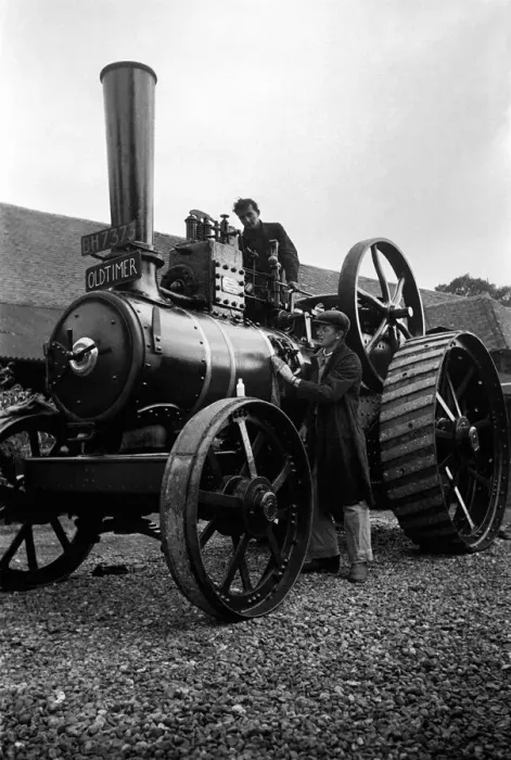 Framed Print : Farmer Crithus Nappes wins the tractor engine race from his friend Miles Chetwyrd