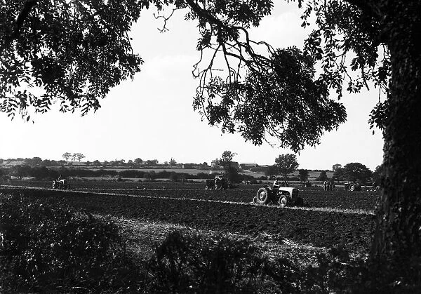 Farmers on their Ferguson TE tractors competing in the Forest of Arden ploughing match