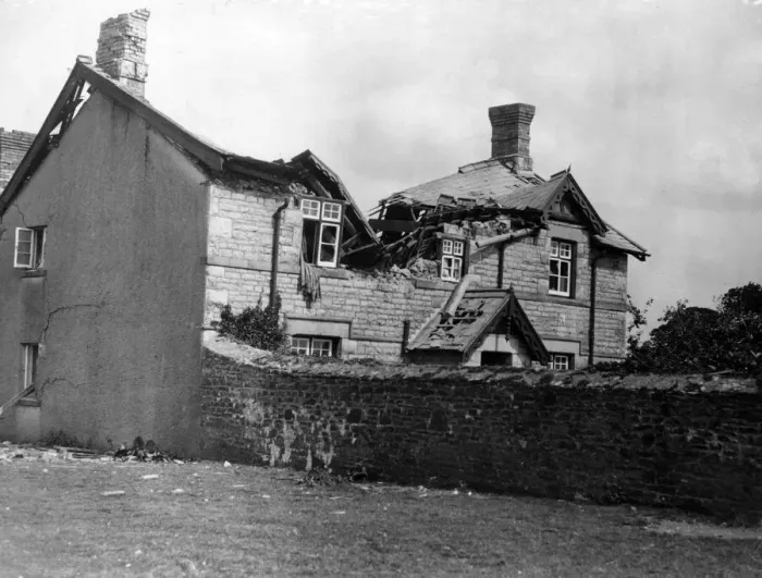 Framed Print : A farmhouse in an isolated part of South Wales on which a bomb dropped