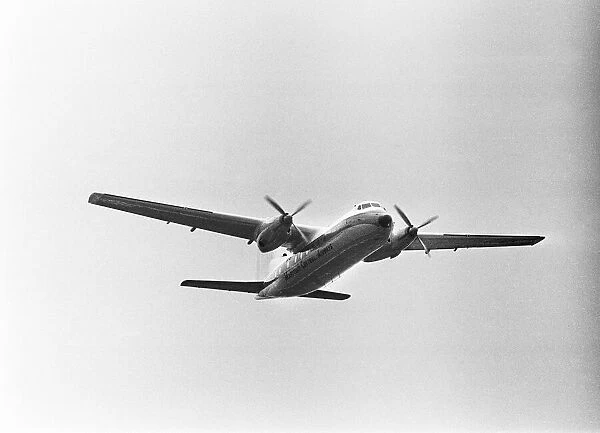 Farnborough air-show HS 748 in flight. Circa September 1962