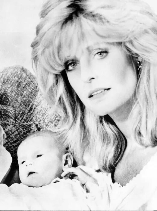 Framed Print : Farrah Fawcett actress with son Redmond April 1985 dbase