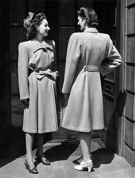 Fashion 1946 s: Girl on left wears a camel coat, it