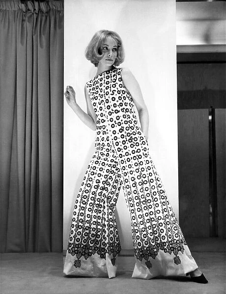 Fashion 1960s. Model Kay Hutton is pictured here wearing a pair of Evening Culottes in