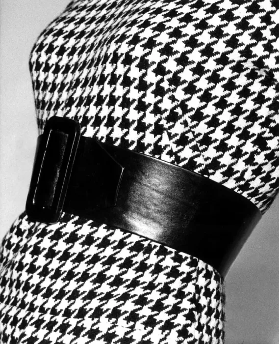 Framed Print : Fashion August 1958 Model from 1950s wearing a checked body suit  /  bodice with a