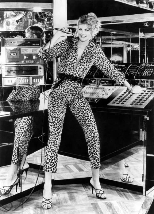 Framed Print : Fashion - Misc. Model in recording studio with microphone. Leopard print Framed Print : Fashion - Misc. Model in recording studio with microphone. Leopard print