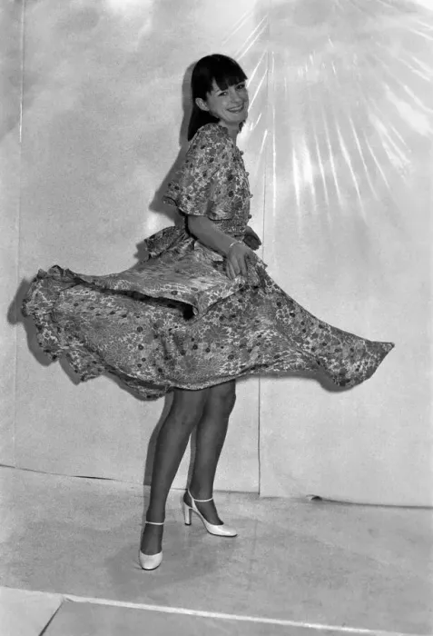 Framed Print : Fashion Shoot: Models: Paris - Spring  /  Summer 1975: Alison in a Flowered Dress by Ted