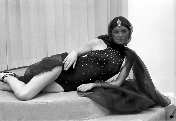 Fashion Shoot: Models: Paris - Spring  /  Summer 1975: Alison in an Evening Swimsuit Diamente