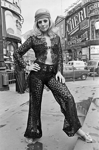 Fashion shoot at Piccadilly Circus, London in April 1969